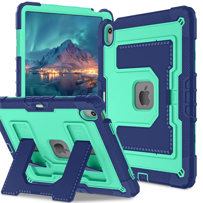 Tablet Case for iPad Air 13 (2026) / (2025) / (2024) Kickstand Anti Drop PC + Silicone Cover - Navy Blue+Mint Green - 1