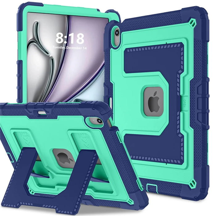 Tablet Case for iPad Air 13 (2026) / (2025) / (2024) Kickstand Anti Drop PC + Silicone Cover - Navy Blue+Mint Green - 2