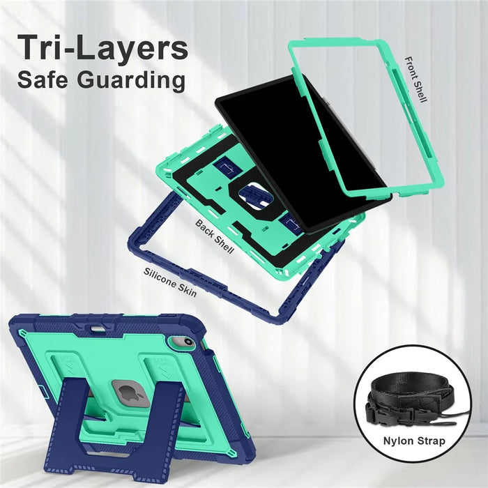 Tablet Case for iPad Air 13 (2026) / (2025) / (2024) Kickstand Anti Drop PC + Silicone Cover - Navy Blue+Mint Green - 4