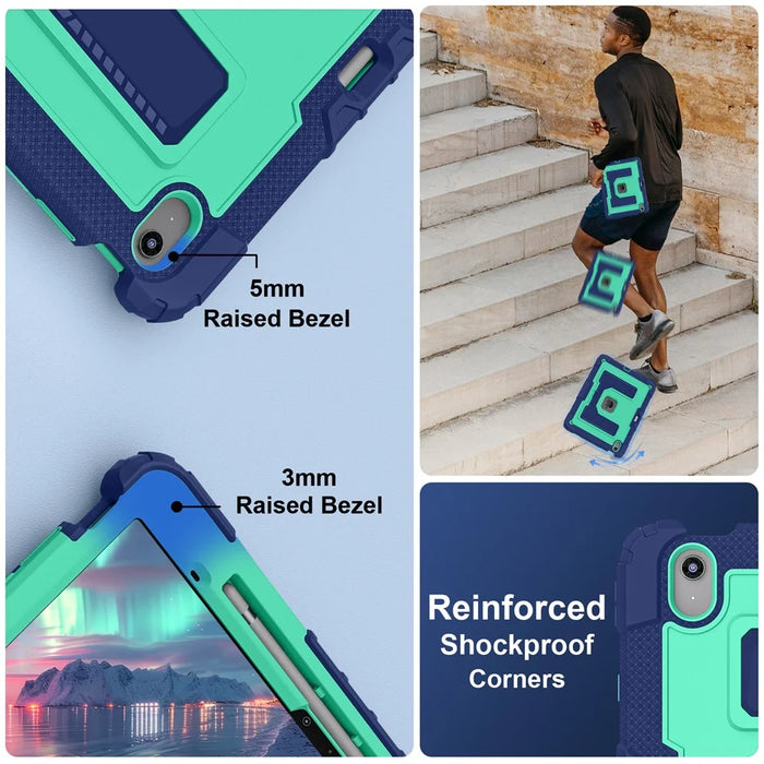 Tablet Case for iPad Air 13 (2026) / (2025) / (2024) Kickstand Anti Drop PC + Silicone Cover - Navy Blue+Mint Green - 7