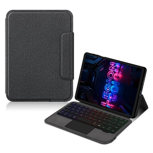 For Lenovo Legion Y700 (Gen 5) Leather Case + Touchpad Bluetooth-Compatible Keyboard with Backlit - Black - 1