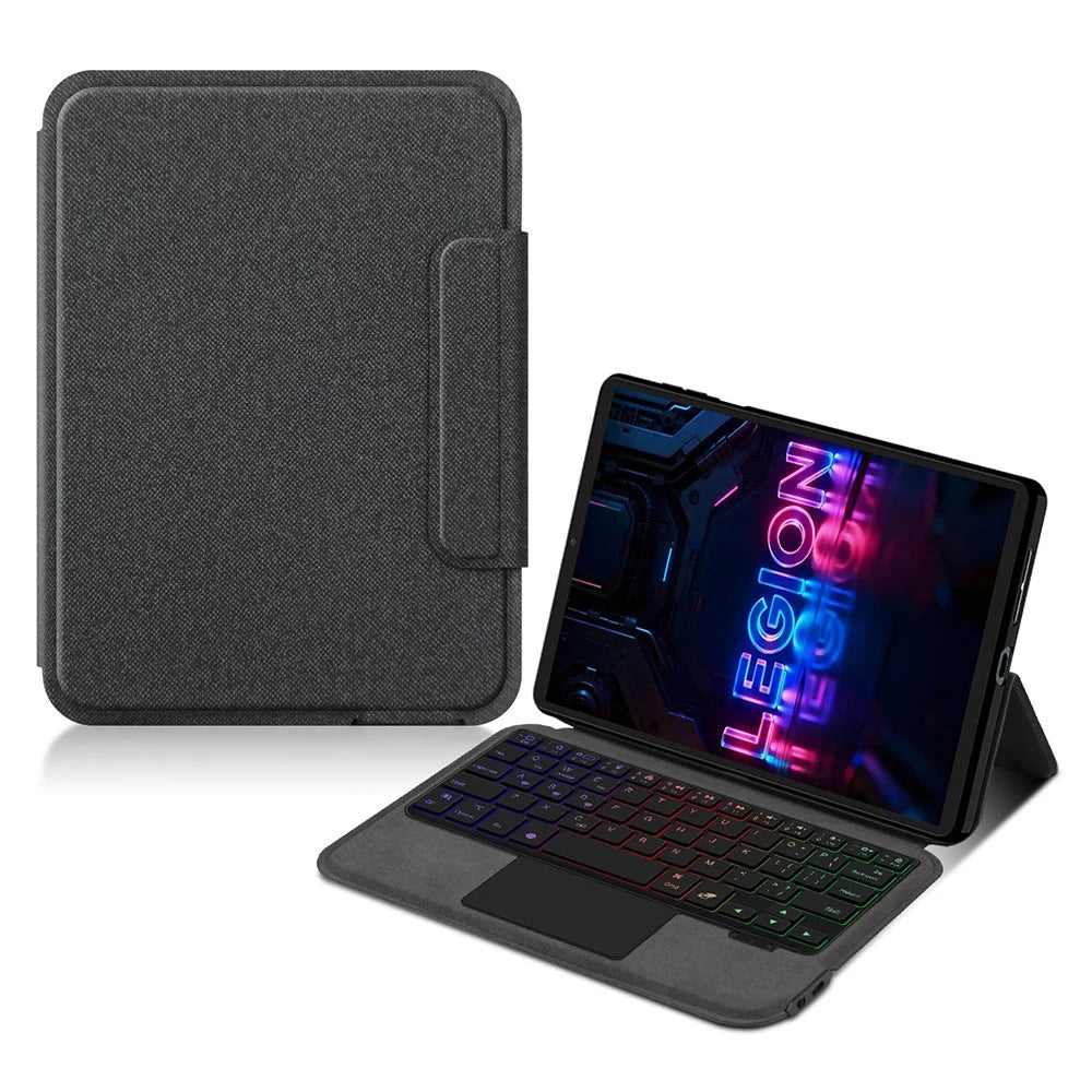 For Lenovo Legion Y700 (Gen 5) Leather Case + Touchpad Bluetooth-Compatible Keyboard with Backlit - Black - 1