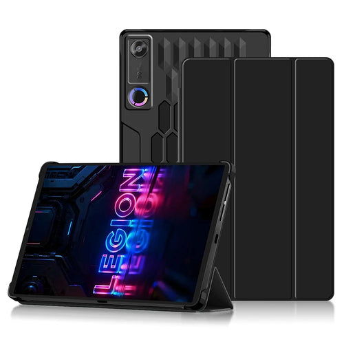 For Lenovo Legion Y700 (Gen 5) Case PU PC Back Trifold Stand Tablet Cover - Black - 1