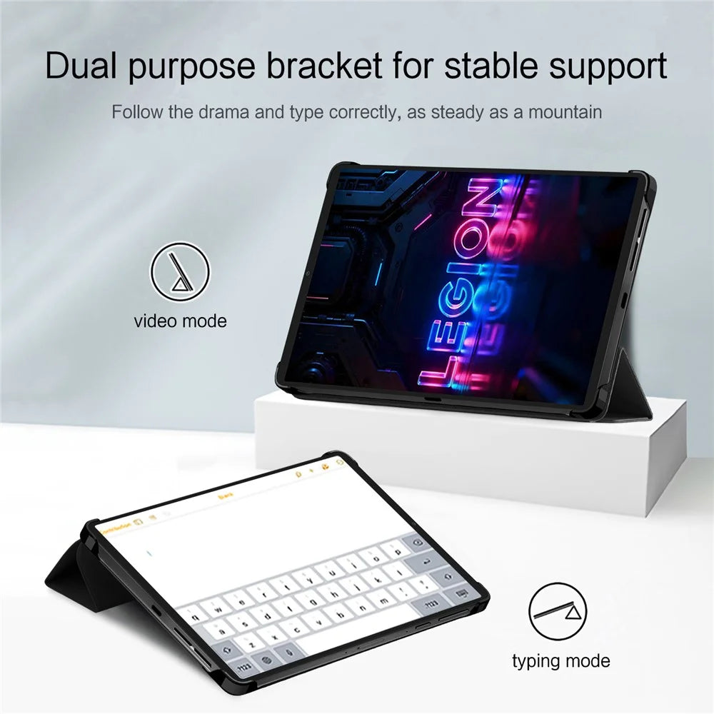 For Lenovo Legion Y700 (Gen 5) Case PU PC Back Trifold Stand Tablet Cover - Black - 6