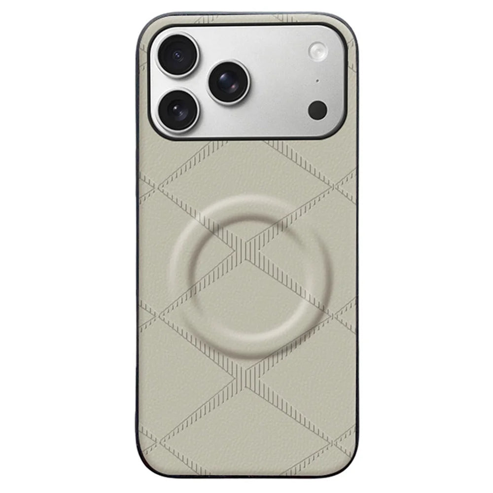 For iPhone 17 Pro Max Magnetic Case X-Patterned TPU PU Leather PC Anti-Drop Phone Cover - Grey - 1