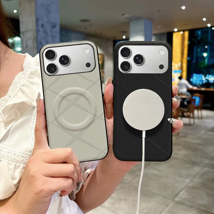 For iPhone 17 Pro Max Magnetic Case X-Patterned TPU PU Leather PC Anti-Drop Phone Cover - Grey - 4