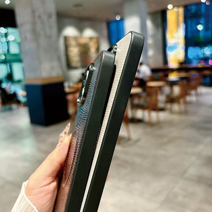 For iPhone 17 Pro Max Magnetic Case X-Patterned TPU PU Leather PC Anti-Drop Phone Cover - Grey - 6