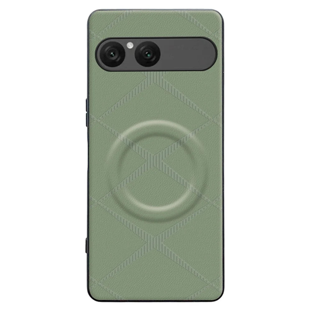 For Sony Xperia 10 VII Magnetic Case X-Patterned TPU PU Leather PC Anti-Drop Phone Cover - Green - 1