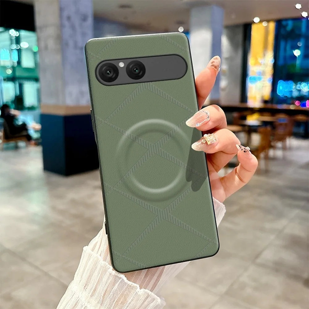 For Sony Xperia 10 VII Magnetic Case X-Patterned TPU PU Leather PC Anti-Drop Phone Cover - Green - 2