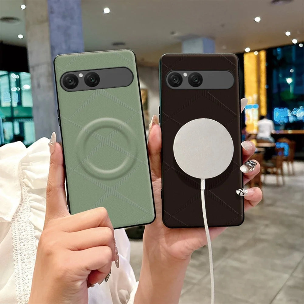 For Sony Xperia 10 VII Magnetic Case X-Patterned TPU PU Leather PC Anti-Drop Phone Cover - Green - 4