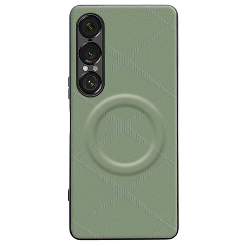 For Sony Xperia 1 VII Magnetic Case X-Patterned TPU PU Leather PC Anti-Drop Phone Cover - Green - 1