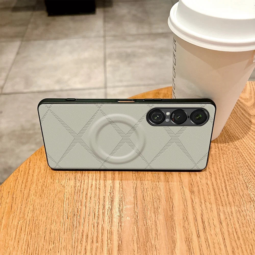 For Sony Xperia 1 VII Magnetic Case X-Patterned TPU PU Leather PC Anti-Drop Phone Cover - Green - 3