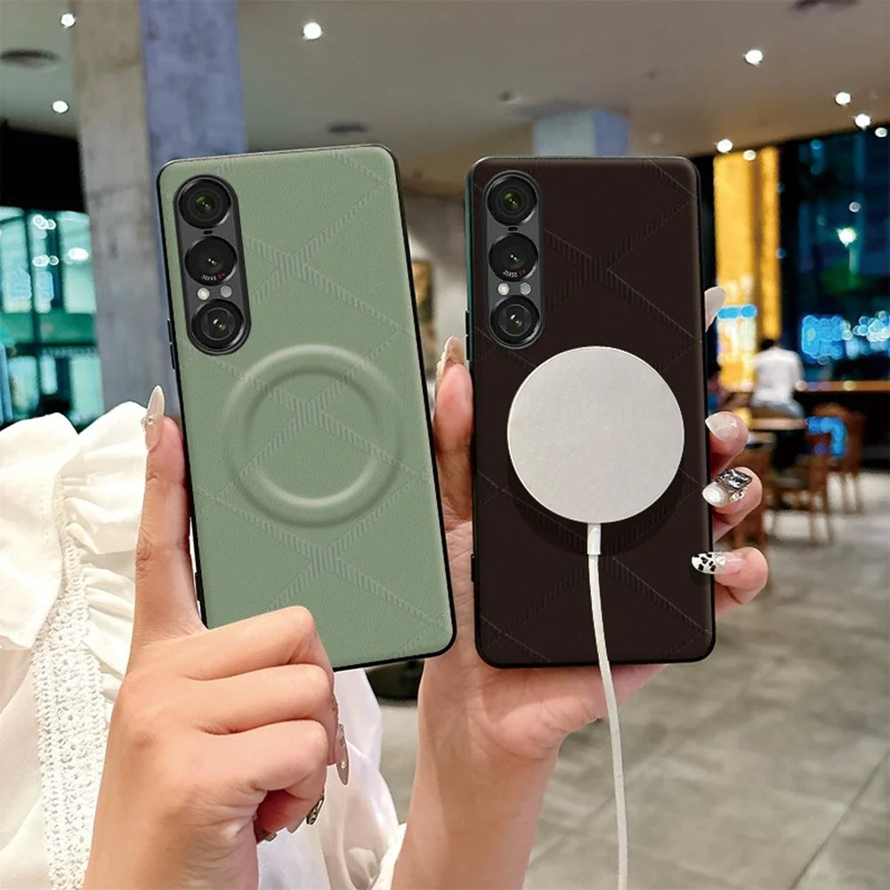 For Sony Xperia 1 VII Magnetic Case X-Patterned TPU PU Leather PC Anti-Drop Phone Cover - Green - 4