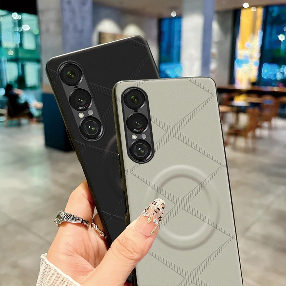 For Sony Xperia 1 VII Magnetic Case X-Patterned TPU PU Leather PC Anti-Drop Phone Cover - Green - 5