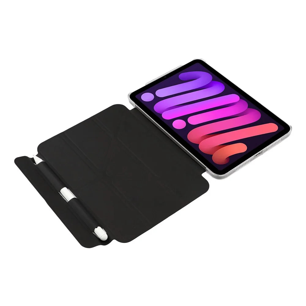 Case for iPad mini (2024)  /  (2021) Clear Hard Shell with Pencil Holder Smart Sleep Wake Stand Protective Cover - Black - 2