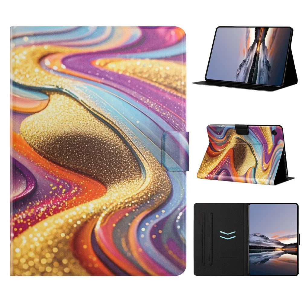 Tablet Case for Galaxy Tab A11  /  A9 Litchi Texture TPU + PU Leather Protective Cover - Golden Sand - 1
