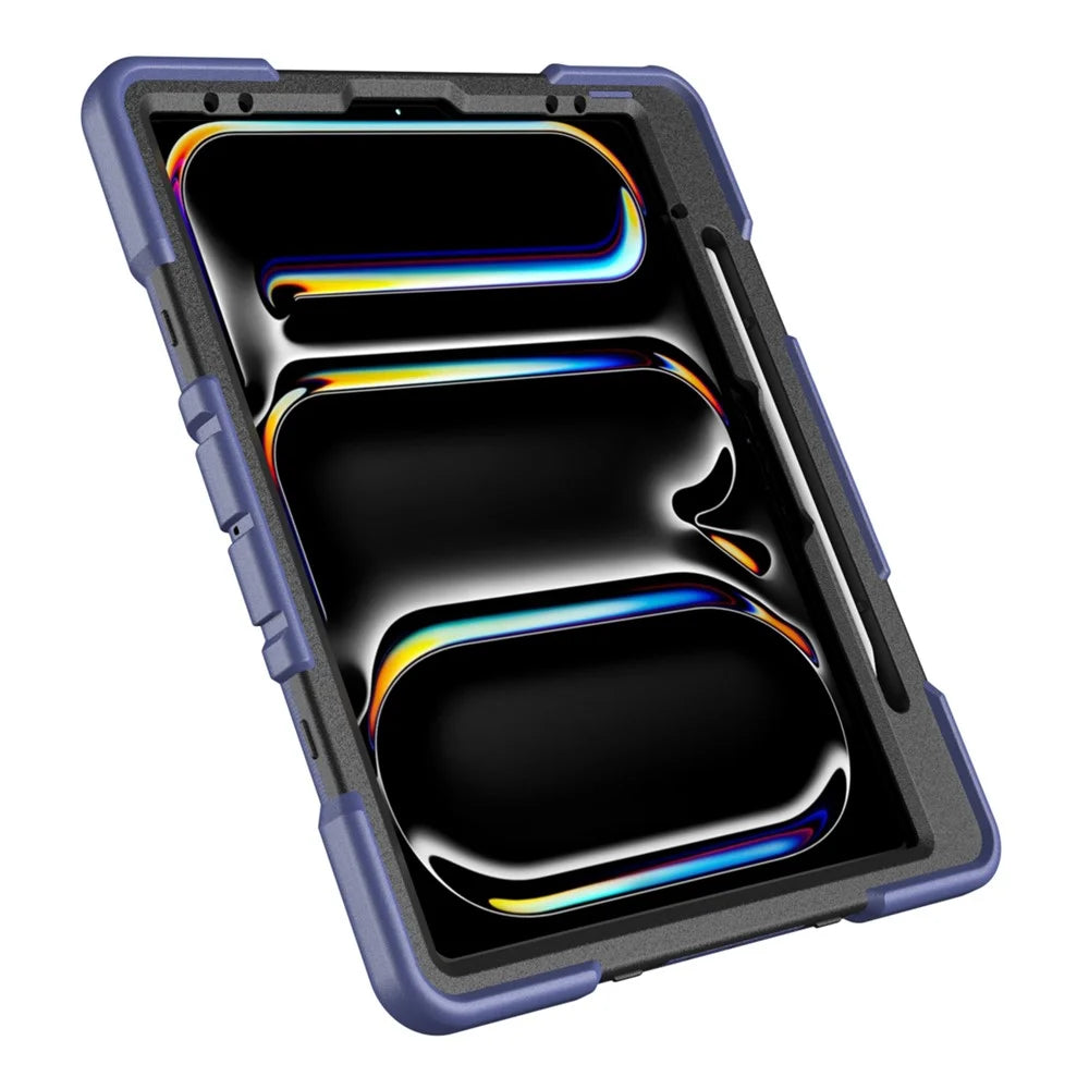 Case For iPad Pro 13 (2025)  /  (2024) with Kickstand Wrist Strap PC + Silicone Tablet Cover - Navy Blue + Black - 5