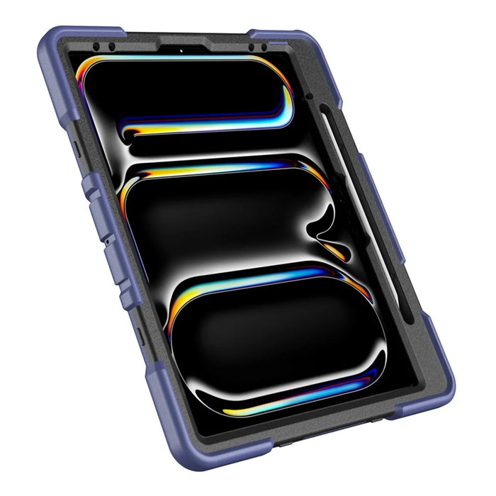 Case For iPad Pro 13 (2025)  /  (2024) with Kickstand Wrist Strap PC + Silicone Tablet Cover - Navy Blue + Black - 5