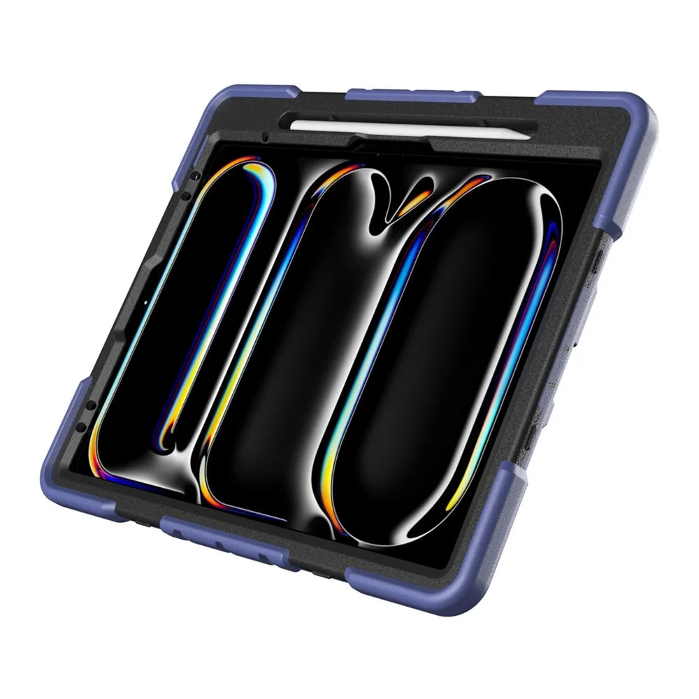 Case For iPad Pro 13 (2025)  /  (2024) with Kickstand Wrist Strap PC + Silicone Tablet Cover - Navy Blue + Black - 6