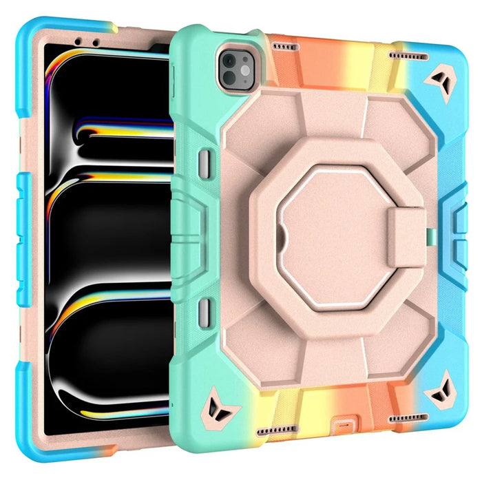 Case For iPad Pro 13 (2025)  /  (2024) with Hand Grip Kickstand PC + Silicone Tablet Cover - Rainbow+Pink - 1