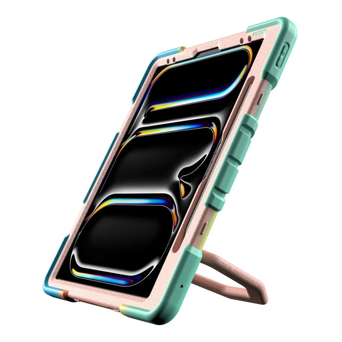 Case For iPad Pro 13 (2025)  /  (2024) with Hand Grip Kickstand PC + Silicone Tablet Cover - Rainbow+Pink - 5