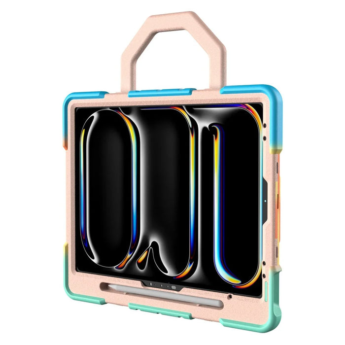 Case For iPad Pro 13 (2025)  /  (2024) with Hand Grip Kickstand PC + Silicone Tablet Cover - Rainbow+Pink - 6