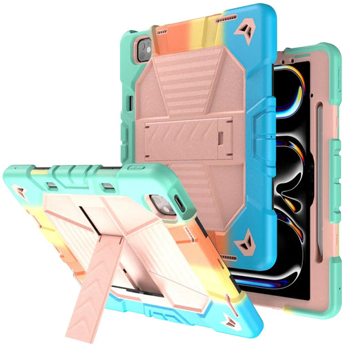 Tablet Case For iPad Pro 13 (2025)  /  (2024) with Kickstand PC + Silicone Shockproof Protective Cover - Rainbow Pink - 1