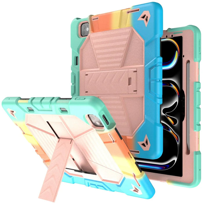 Tablet Case For iPad Pro 13 (2025)  /  (2024) with Kickstand PC + Silicone Shockproof Protective Cover - Rainbow Pink - 1