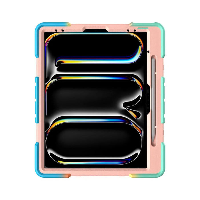 Tablet Case For iPad Pro 13 (2025)  /  (2024) with Kickstand PC + Silicone Shockproof Protective Cover - Rainbow Pink - 3