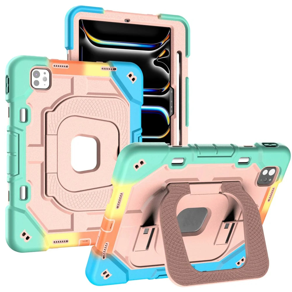 Case For iPad Pro 11 (2025)  /  (2024) Kickstand Silicone + PC Shockproof Protective Tablet Cover - Rainbow+Pink - 1