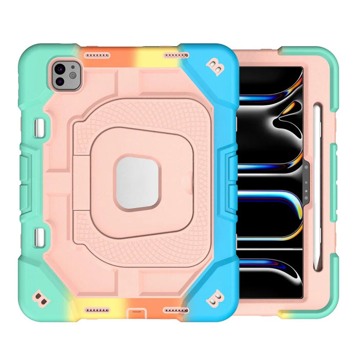 Case For iPad Pro 11 (2025)  /  (2024) Kickstand Silicone + PC Shockproof Protective Tablet Cover - Rainbow+Pink - 2