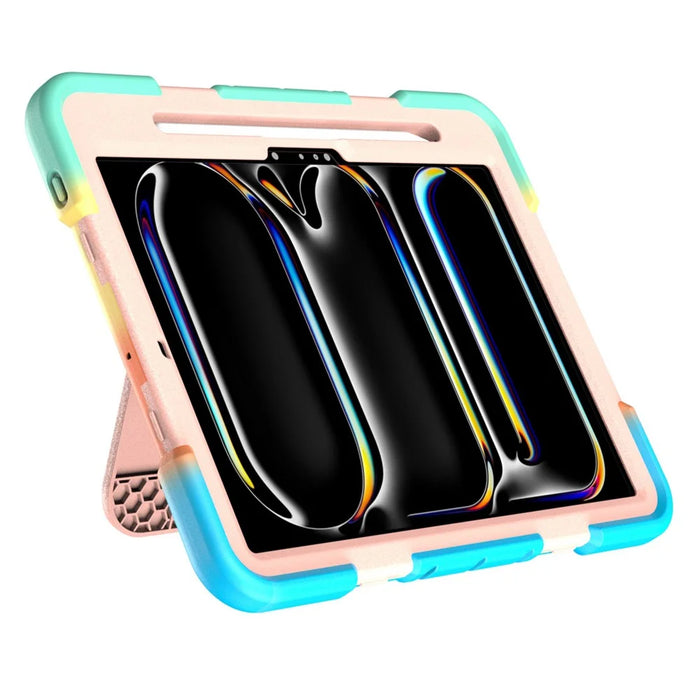Case For iPad Pro 11 (2025)  /  (2024) Kickstand Silicone + PC Shockproof Protective Tablet Cover - Rainbow+Pink - 4