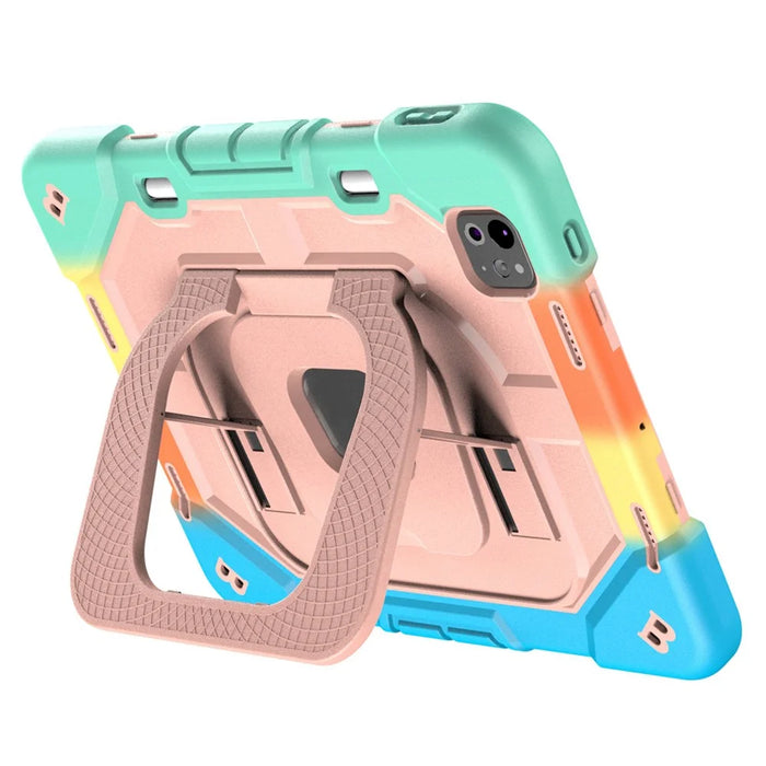 Case For iPad Pro 11 (2025)  /  (2024) Kickstand Silicone + PC Shockproof Protective Tablet Cover - Rainbow+Pink - 5