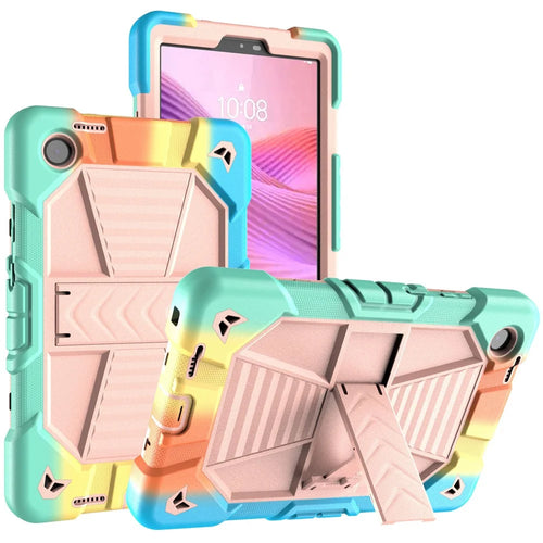 For Lenovo Tab K9 Tablet Case with Kickstand PC + Silicone Shockproof Protective Cover - Rainbow+Pink - 1