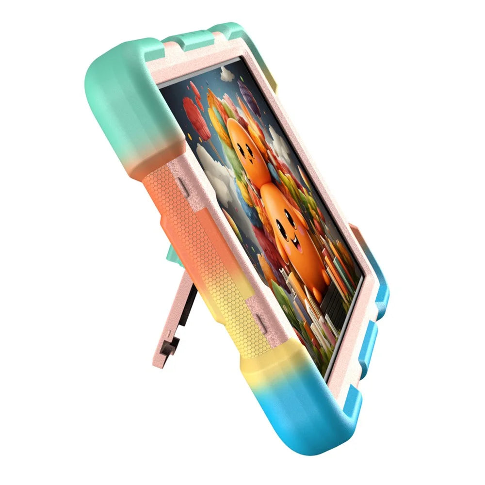 For Lenovo Tab K9 Case with Kickstand Wrist Strap PC + Silicone Tablet Cover - Rainbow+Pink - 6
