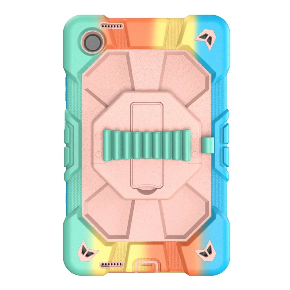For Lenovo Tab K9 Case with Kickstand Wrist Strap PC + Silicone Tablet Cover - Rainbow+Pink - 7
