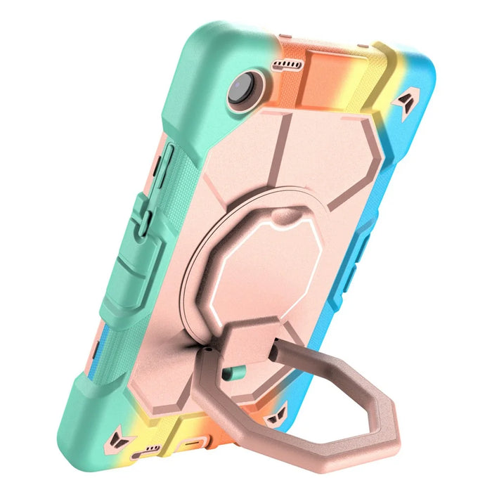 For Lenovo Tab K9 Case with Hand Grip Kickstand PC + Silicone Tablet Cover - Rainbow+Pink - 2