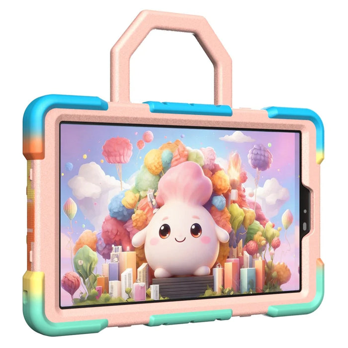 For Lenovo Tab K9 Case with Hand Grip Kickstand PC + Silicone Tablet Cover - Rainbow+Pink - 6