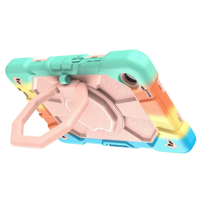 For Lenovo Tab K9 Case with Hand Grip Kickstand PC + Silicone Tablet Cover - Rainbow+Pink - 7