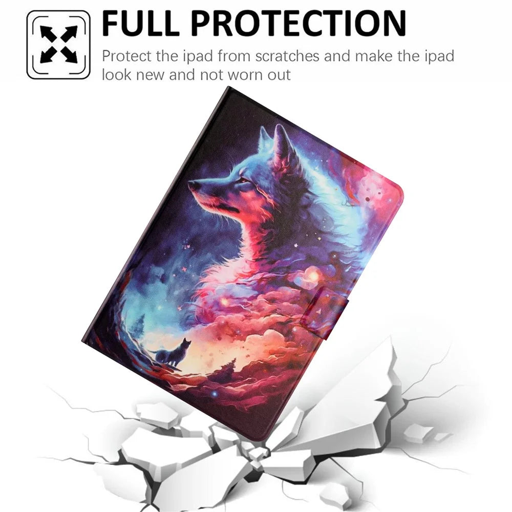 For Samsung Galaxy Tab A 10.1 (2019) Tablet Case Litchi Texture TPU + PU Leather Protective Cover - Colorful Wolf - 7