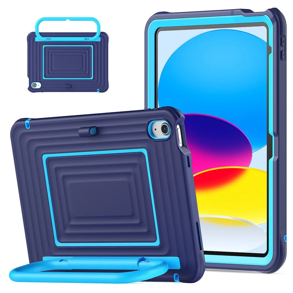 For iPad (2025) / 10.9 (2022) Anti-Drop Tablet Case Rotary Kickstand PC+Silicone Cover with Shoulder Strap - Navy Blue - 1