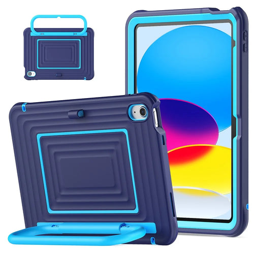 For iPad (2025) / 10.9 (2022) Anti-Drop Tablet Case Rotary Kickstand PC+Silicone Cover with Shoulder Strap - Navy Blue - 1