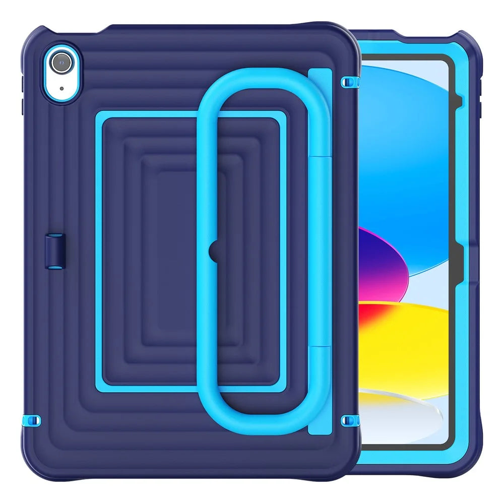 For iPad (2025) / 10.9 (2022) Anti-Drop Tablet Case Rotary Kickstand PC+Silicone Cover with Shoulder Strap - Navy Blue - 2
