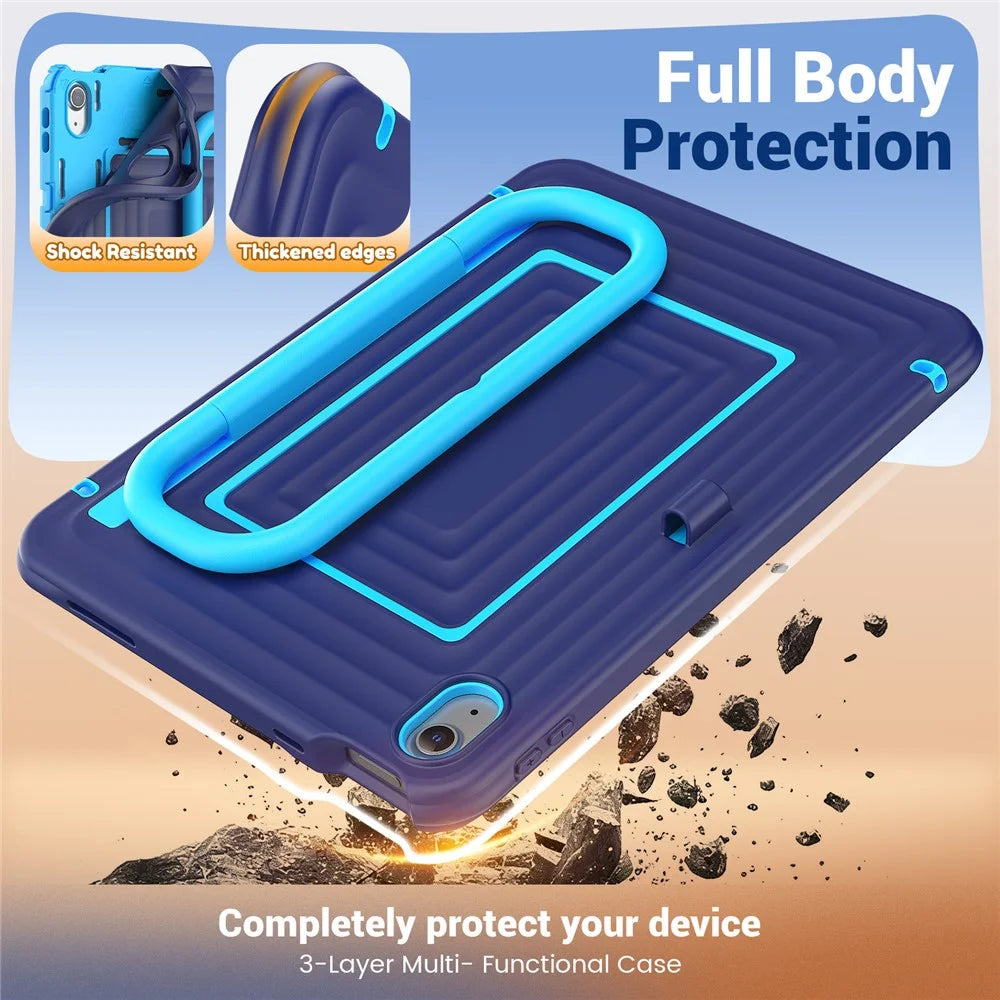 For iPad (2025) / 10.9 (2022) Anti-Drop Tablet Case Rotary Kickstand PC+Silicone Cover with Shoulder Strap - Navy Blue - 4