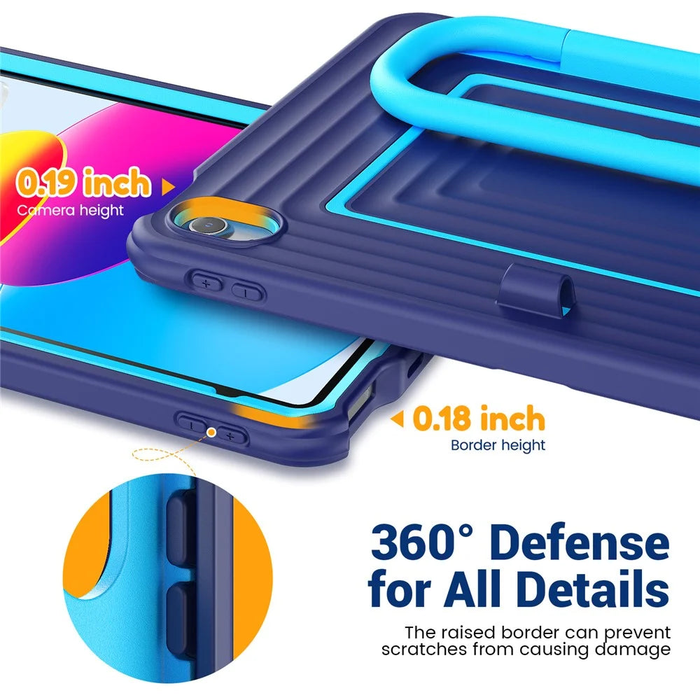 For iPad (2025) / 10.9 (2022) Anti-Drop Tablet Case Rotary Kickstand PC+Silicone Cover with Shoulder Strap - Navy Blue - 5