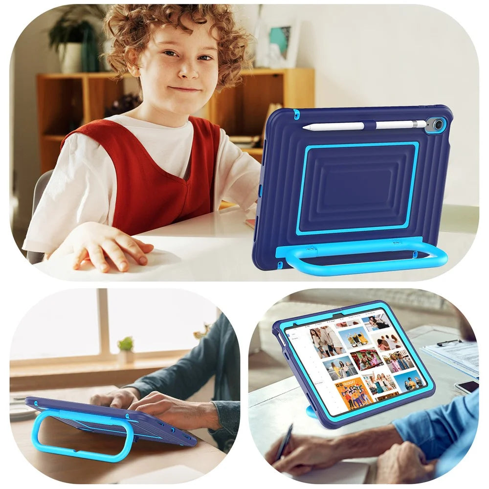 For iPad (2025) / 10.9 (2022) Anti-Drop Tablet Case Rotary Kickstand PC+Silicone Cover with Shoulder Strap - Navy Blue - 6