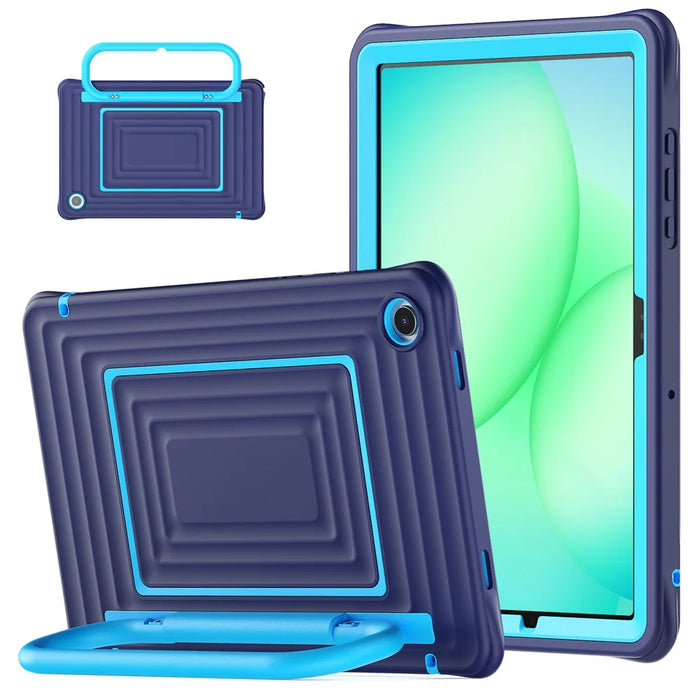 For Samsung Galaxy Tab A11+ Tablet Case Wavy Texture Silicone PC Cover with Kickstand  /  Shoulder Strap - Navy Blue - 1