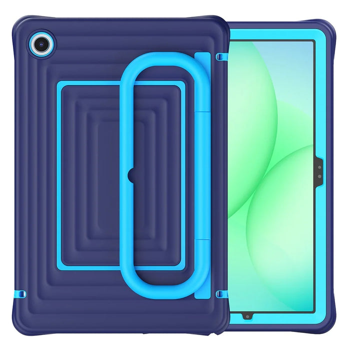 For Samsung Galaxy Tab A11+ Tablet Case Wavy Texture Silicone PC Cover with Kickstand  /  Shoulder Strap - Navy Blue - 2
