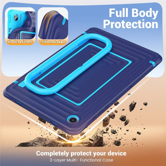 For Samsung Galaxy Tab A11+ Tablet Case Wavy Texture Silicone PC Cover with Kickstand  /  Shoulder Strap - Navy Blue - 4