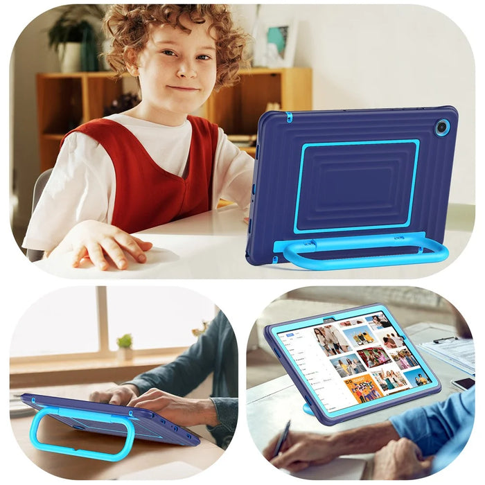 For Samsung Galaxy Tab A11+ Tablet Case Wavy Texture Silicone PC Cover with Kickstand  /  Shoulder Strap - Navy Blue - 6